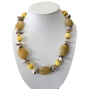 You & I - Necklace Swirl Beaded Shell Accents Necklace Gold Tone Bead Caps Chain